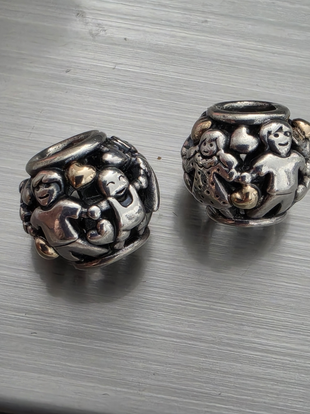Pandora Silver Family Heart Charm Beads with Gold Accents